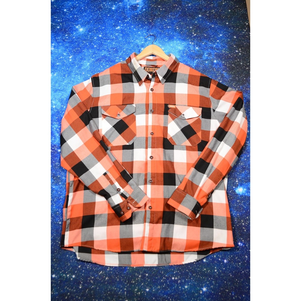 Dixxon Ironhead Shirt Mens 2XL Orange Black Plaid Flannel Long Sleeve Button-Up